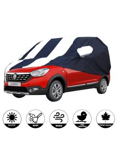 Allextreme RLB5005 Car Body Cover Compatible with Renault Lodgy Custom Fit Dustproof UV Heat Resistant Indoor Outdoor Body Protection (Navy Blue & White with Mirror)