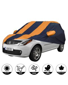 Allextreme TAB5003 Car Body Cover Compatible with Tata Aria Custom Fit Dustproof UV Heat Resistant Indoor Outdoor Body Protection (Navy Blue & Orange with Mirror)