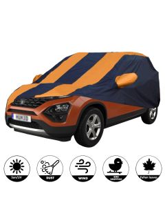 Allextreme TBH5003 Car Body Cover Compatible with Tata Harrier Custom Fit Dustproof UV Heat Resistant Indoor Outdoor Body Protection (Navy Blue & Orange with Mirror)