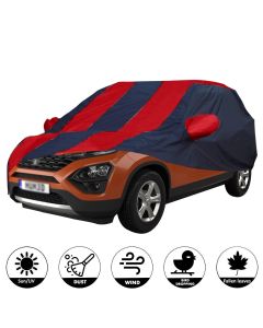Allextreme TBH5004 Car Body Cover Compatible with Tata Harrier Custom Fit Dustproof UV Heat Resistant Indoor Outdoor Body Protection (Navy Blue & Red with Mirror)
