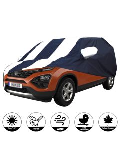Allextreme TBH5005 Car Body Cover Compatible with Tata Harrier Custom Fit Dustproof UV Heat Resistant Indoor Outdoor Body Protection (Navy Blue & White with Mirror)