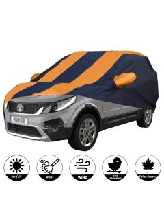 Allextreme THB5003 Car Body Cover Compatible with Tata Hexa Custom Fit Dustproof UV Heat Resistant Indoor Outdoor Body Protection (Navy Blue & Orange with Mirror)
