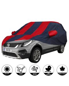Allextreme THB5004 Car Body Cover Compatible with Tata Hexa Custom Fit Dustproof UV Heat Resistant Indoor Outdoor Body Protection (Navy Blue & Red with Mirror)