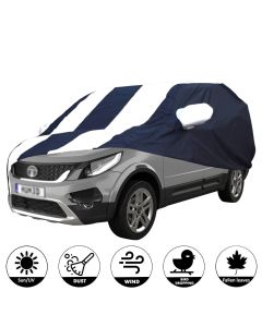 Allextreme THB5005 Car Body Cover Compatible with Tata Hexa Custom Fit Dustproof UV Heat Resistant Indoor Outdoor Body Protection (Navy Blue & White with Mirror)