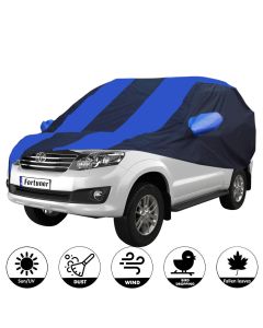 Allextreme TFB5002 Car Body Cover Compatible with Toyota Fortuner Custom Fit Dustproof UV Heat Resistant Indoor Outdoor Body Protection (Navy Blue & Blue with Mirror)