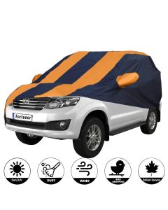 Allextreme TFB5003 Car Body Cover Compatible with Toyota Fortuner Custom Fit Dustproof UV Heat Resistant Indoor Outdoor Body Protection (Navy Blue & Orange with Mirror)
