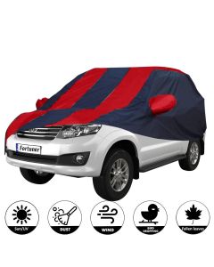 Allextreme TFB5004 Car Body Cover Compatible with Toyota Fortuner Custom Fit Dustproof UV Heat Resistant Indoor Outdoor Body Protection (Navy Blue & Red with Mirror)