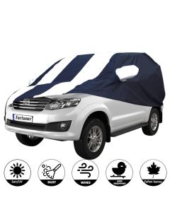 Allextreme TFB5005 Car Body Cover Compatible with Toyota Fortuner Custom Fit Dustproof UV Heat Resistant Indoor Outdoor Body Protection (Navy Blue & White with Mirror)