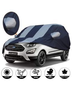 AllExtreme FE7005 Car Body Cover for Ford EcoSport Custom Fit Dust UV Heat Resistant for Indoor Outdoor SUV Protection (Blue & Silver with Mirror)
