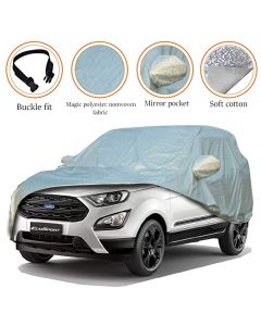 AllExtreme FE7007 Car Body Cover for Ford EcoSport Custom Fit Dust UV Heat Resistant for Indoor Outdoor SUV Protection (Reflective Silver with Mirror)