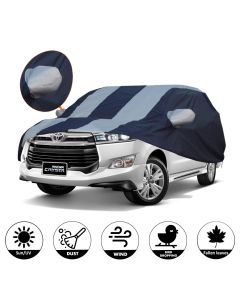 AllExtreme TC7005 Car Body Cover for Toyota Innova Crysta Custom Fit Dust UV Heat Resistant for Indoor Outdoor SUV Protection (Blue-Silver with Mirror)