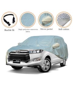 AllExtreme TC7007 Waterproof Car Body Cover for Toyota Innova Crysta Custom Fit Water Resistant, Reflective Silver with Mirror Imported Fabric (Reflective Silver with Mirror)