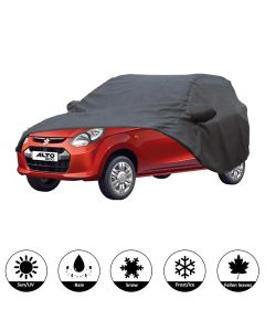 Allextreme A7004 Car Body Cover Compatible with Maruti Suzuki Alto Custom Fit Dustproof UV Heat Resistant Indoor Outdoor Body Protection (Grey with Mirror)
