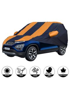 Allextreme TSY5003 Car Body Cover Compatible with Tata Safari Custom Fit Dustproof UV Heat Resistant Indoor Outdoor Body Protection (Navy Blue & Orange with Mirror)
