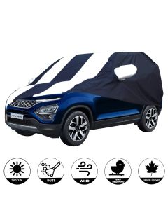 Allextreme TSY5005 Car Body Cover Compatible with Tata Safari Custom Fit Dustproof UV Heat Resistant Indoor Outdoor Body Protection (Navy Blue & White with Mirror)