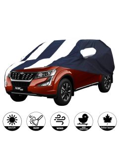 Allextreme MXY5005 Car Body Cover Compatible with Mahindra XUV500 Custom Fit Dustproof UV Heat Resistant Indoor Outdoor Body Protection (Navy Blue & White with Mirror)