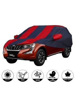 Allextreme MXY5004 Car Body Cover Compatible with Mahindra XUV500 Custom Fit Dustproof UV Heat Resistant Indoor Outdoor Body Protection (Navy Blue & Red with Mirror)
