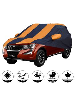 Allextreme MXY5003 Car Body Cover Compatible with Mahindra XUV500 Custom Fit Dustproof UV Heat Resistant Indoor Outdoor Body Protection (Navy Blue & Orange with Mirror)