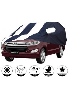 Allextreme IOY5005 Car Body Cover Compatible with Innova Old Custom Fit Dustproof UV Heat Resistant Indoor Outdoor Body Protection (Navy Blue & White with Mirror)