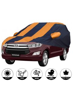Allextreme IOY5003 Car Body Cover Compatible with Innova Old Custom Fit Dustproof UV Heat Resistant Indoor Outdoor Body Protection (Navy Blue & Orange with Mirror)