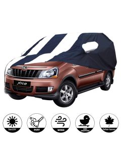 Allextreme MYY5005 Car Body Cover Compatible with Mahindra Xylo Custom Fit Dustproof UV Heat Resistant Indoor Outdoor Body Protection (Navy Blue & White with Mirror)