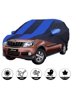 Allextreme MYY5002 Car Body Cover Compatible with Mahindra Xylo Custom Fit Dustproof UV Heat Resistant Indoor Outdoor Body Protection (Navy Blue & Blue with Mirror)