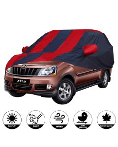 Allextreme MYY5004 Car Body Cover Compatible with Mahindra Xylo Custom Fit Dustproof UV Heat Resistant Indoor Outdoor Body Protection (Navy Blue & Red with Mirror)