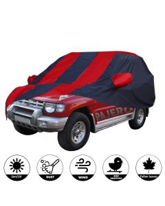 Allextreme MPY5004 Car Body Cover Compatible with Mitsubishi Pajero Old Custom Fit Dustproof UV Heat Resistant Indoor Outdoor Body Protection (Navy Blue & Red with Mirror)