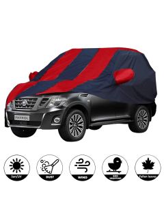 Allextreme NPY5004 Car Body Cover Compatible with Nissan Petrol Custom Fit Dustproof UV Heat Resistant Indoor Outdoor Body Protection (Navy Blue & Red with Mirror)