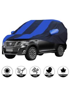 Allextreme NPY5002 Car Body Cover Compatible with Nissan Petrol Custom Fit Dustproof UV Heat Resistant Indoor Outdoor Body Protection (Navy Blue & Blue with Mirror)