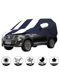 Allextreme NPY5005 Car Body Cover Compatible with Nissan Petrol Custom Fit Dustproof UV Heat Resistant Indoor Outdoor Body Protection (Navy Blue & White with Mirror)