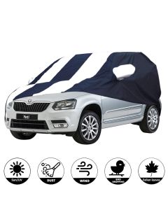 Allextreme SYY5005 Car Body Cover Compatible with Skoda Yeti Custom Fit Dustproof UV Heat Resistant Indoor Outdoor Body Protection (Navy Blue & White with Mirror)