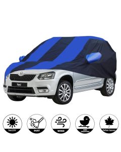 Allextreme SYY5002 Car Body Cover Compatible with Skoda Yeti Custom Fit Dustproof UV Heat Resistant Indoor Outdoor Body Protection (Navy Blue & Blue with Mirror)