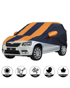 Allextreme SYY5003 Car Body Cover Compatible with Skoda Yeti Custom Fit Dustproof UV Heat Resistant Indoor Outdoor Body Protection (Navy Blue & Orange with Mirror)
