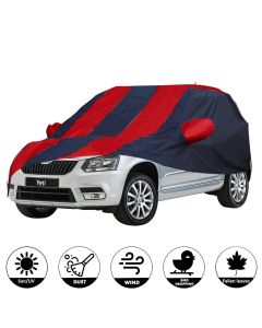 Allextreme SYY5004 Car Body Cover Compatible with Skoda Yeti Custom Fit Dustproof UV Heat Resistant Indoor Outdoor Body Protection (Navy Blue & Red with Mirror)