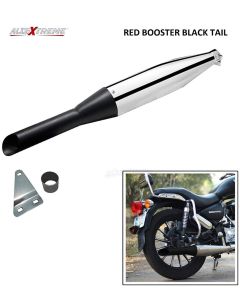 AllExtreme EX083 Red Rooster Silencer Exhaust with Bush Compatible for BS3 and BS4 Model Royal Enfield Bullet 350cc and 500cc (Chrome with Black Tail)