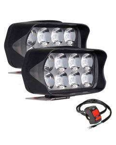 Allextreme EXL21S2 Imported Universal 8 LED Fog Light Off/On Road Driving Work Lamp with Handlebar Switch for Bike Cars and Motorcycle (12W, White Light, 2 PCS, 6 Months Warranty)
