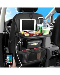 AllExtreme EXCBBO1 Universal Car Seat Back Organizer with 4 USB Charging Ports PU Leather Multi Pocket SUV Travel Storage for Tissue Paper and Bottle Holder (Black)