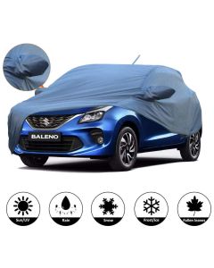 AllExtreme BN7006 Car Body Cover for Maruti Suzuki Baleno with Antenna Pocket Custom Fit Water Resistant Rain Dust Heat for Indoor Outdoor Protection (Blue with Mirror)