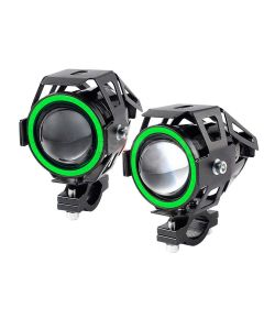 AllExtreme EXU7BG2 U7 CREE LED Fog Light Work Lamp with Hi/Low, Flashing Beam and Green Angel Eye Ring for Cars and Motorcycles (12W, Green & White Light, 2 PCS)