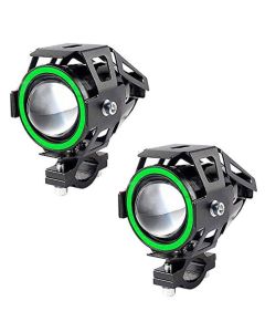 AllExtreme EXU7MG2 U7 Mini CREE LED Fog Light Work Lamp with Hi/Low, Flashing Beam and Green Angel Eye Ring for Cars and Motorcycles (12W, Green & White Light, 2 PCS)