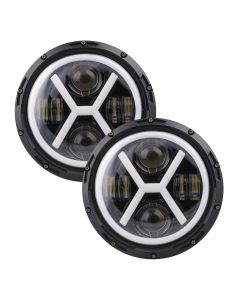 AllExtreme EX7I4L2 7 Inch Led Round Headlight with Full Ring Tricolor DRL Angel Eyes & Hi/Low Beam Compatible with, Jeep & Harley Davidson (75W, 2 Pcs)