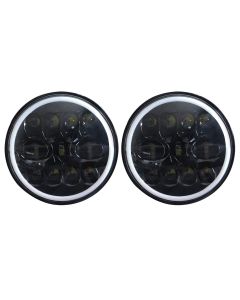 Allextreme EX7SB22 11 LED 7 Inch Round Headlight Full Ring 3 Color DRL Angel Eyes & Hi/Low Beam Compatible with Royal Enfield, Jeep & Harley Davidson (75W, Pack of 2)