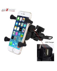 ALLEXTREME EX4LMHC Universal Mobile Phone Holder Cradle USB Charger with 360 Rotation for Bike Motorcycle Mirror Mount (Black)