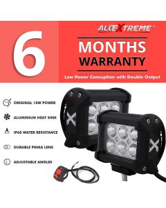 AllExtreme EXMI6SF 6 LED Fog Light 4 Inch Double Output Power Spot Flood Water Resistant Driving Lamp with 7/8 Inch Handlebar Switch for Motorcycle Bike Car Off-road ATV SUV (18W, 2 PCS)