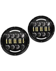 Allextreme EX16EH2 7 Inch Round LED Projector Head Light with Hi/lo Beam, DRL and Turn Signal Lamp for Jeep Wrangler Harley Motorcycle (75W, Pack of 2), White & Yellow
