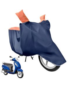 Allextreme M-7011 Universal Full Bike Body Cover Water Resistant Dustproof Rustproof Two Wheeler Body Cover for Indoor Outdoor Protection (Navy Blue & Orange, Medium)