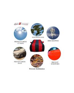 Allextreme RKU5004 Car Body Cover Compatible with Renault KWID Custom Fit Dustproof UV Heat Resistant Indoor Outdoor Body Protection (Navy Blue & Red with Mirror)