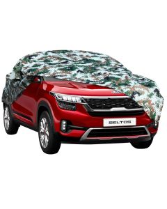 AllExtreme KSP5007 Car Body Cover 100% Waterproof Compatible with Kia Seltos Custom Fit Dust UV Heat Resistant Indoor Outdoor Body Protection (Army Print with Mirror)