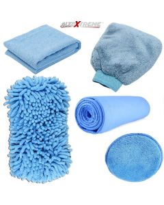 AllExtreme EXFLD15 Car Wash Microfiber Essentials Kit 7 in 1 Pack with Polishing Pads, Wash Glove, Cleaning Cloth, Synthetic Chamois and Wash Sponge (7 Pcs)